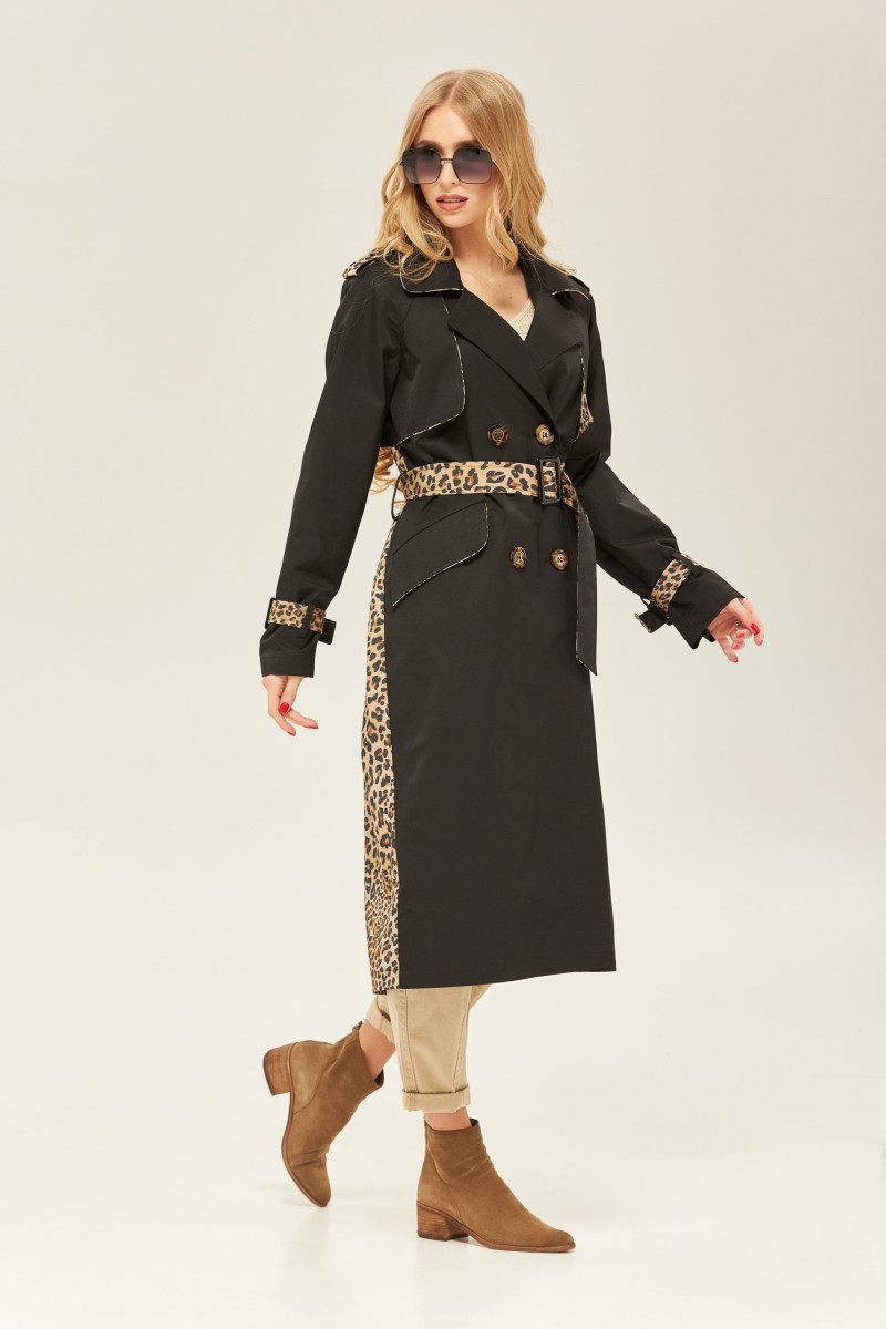 Demi-season Trench Coat Mila Nova Q-73 black+leopard