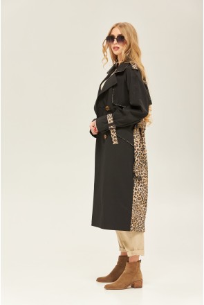 Demi-season Trench Coat Mila Nova Q-73 black+leopard