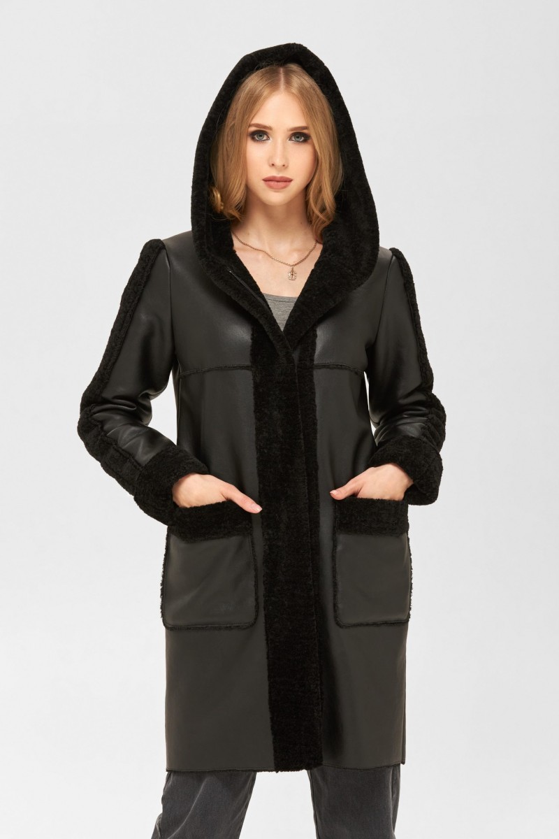 Winter Sheepskin Coat Mila Nova D-159 cap black