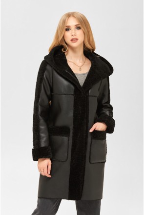 Winter Sheepskin Coat Mila Nova D-159 cap black