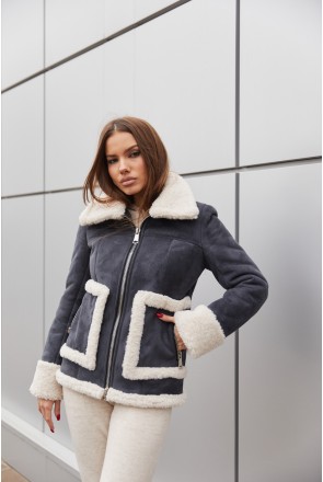 Sheepskin Coat Mila Nova D-163 blue