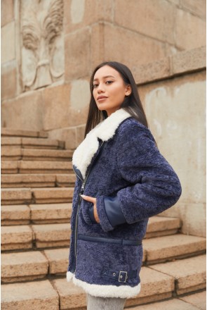 Winter Sheepskin Coat Mila Nova PV-223 blue