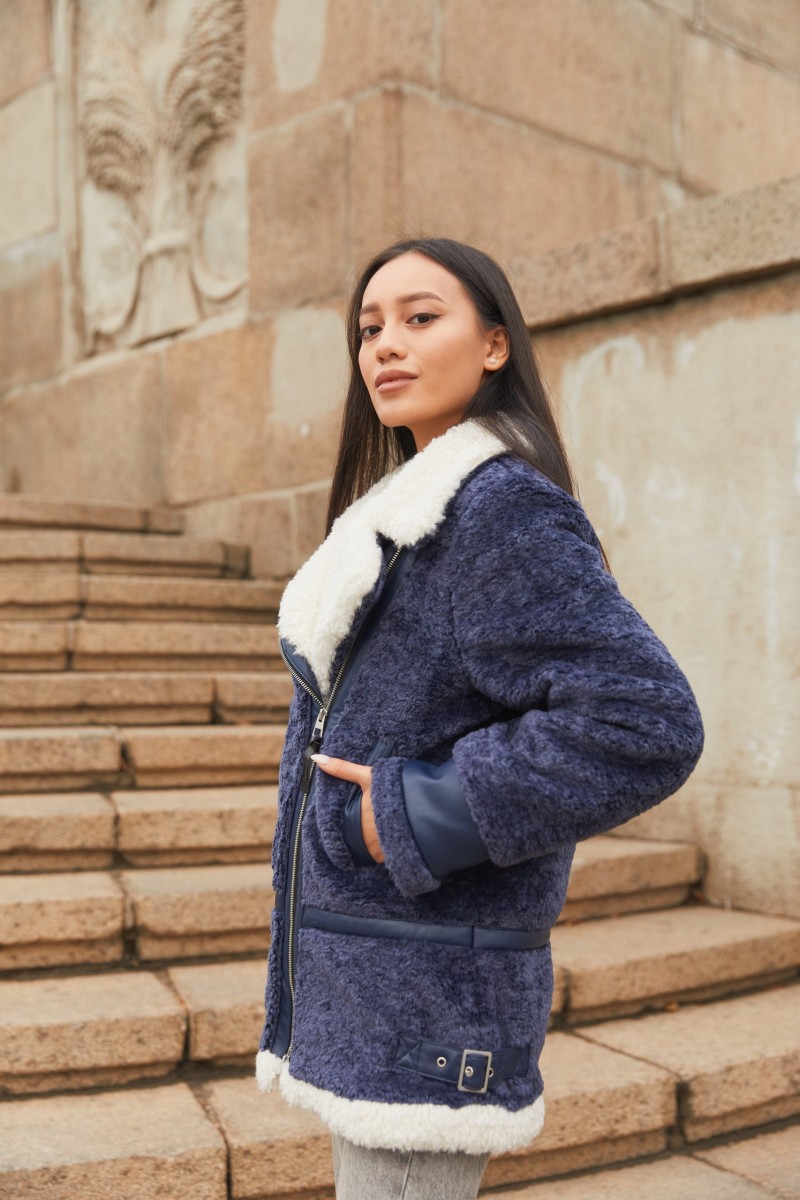 Winter Sheepskin Coat Mila Nova PV-223 blue