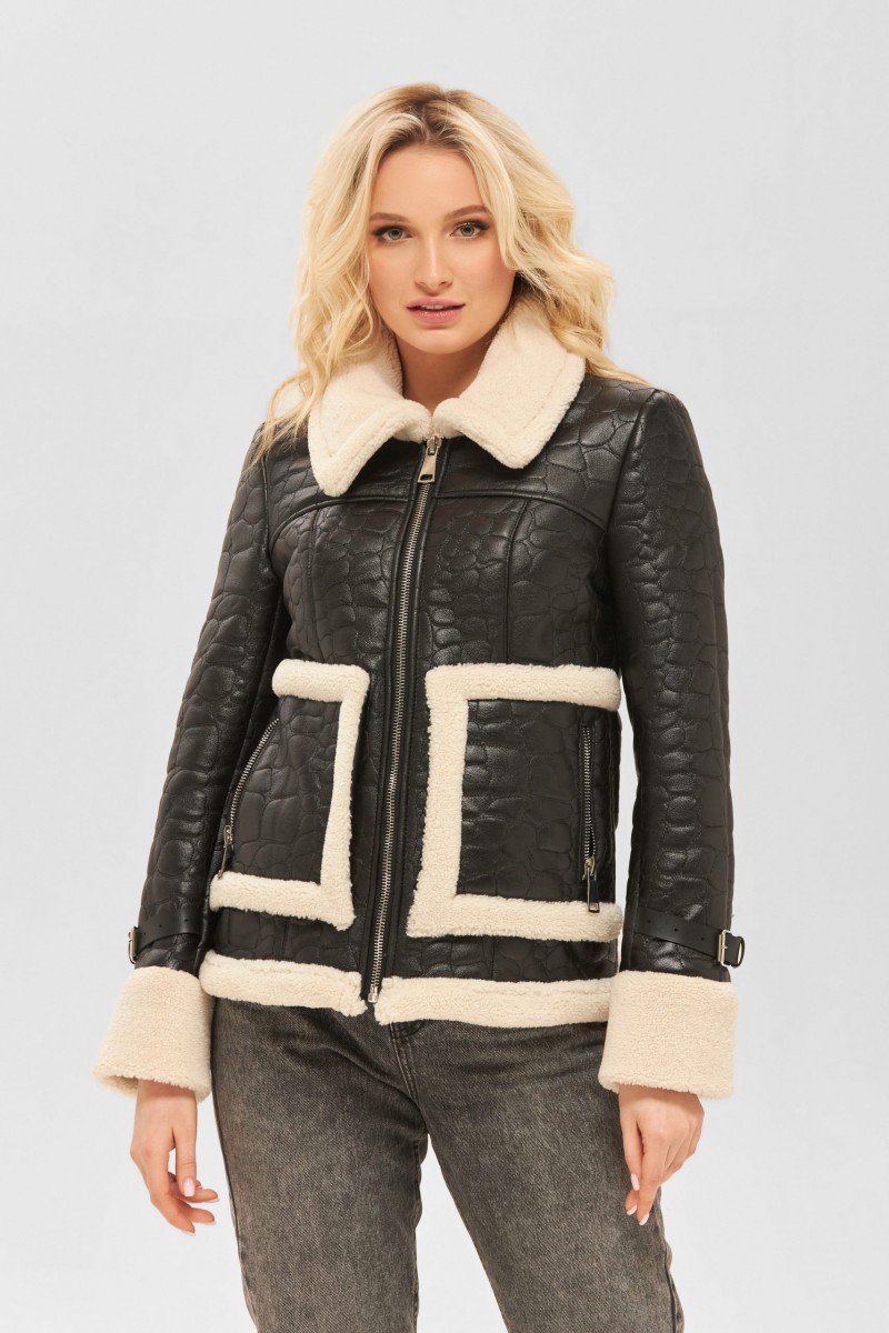 Winter Sheepskin Coat Mila Nova D-163, a black