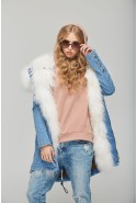 Winter denim Parka Mila Nova P-26 JEANS + WHITE Fur