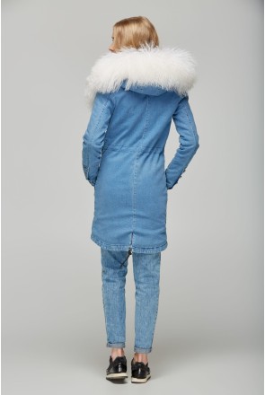 Winter denim Parka Mila Nova P-26 JEANS + WHITE Fur