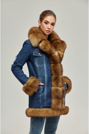 Winter denim Parka Mila Nova P-47 jeans + red Fur